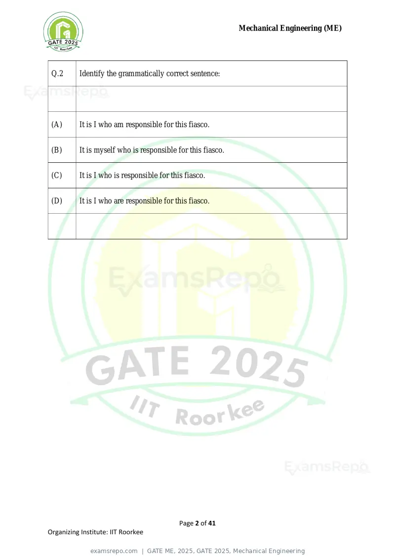 GATE ME 2025 question paper, GATE 2025, Mechanical Engineering, page 2 of 41