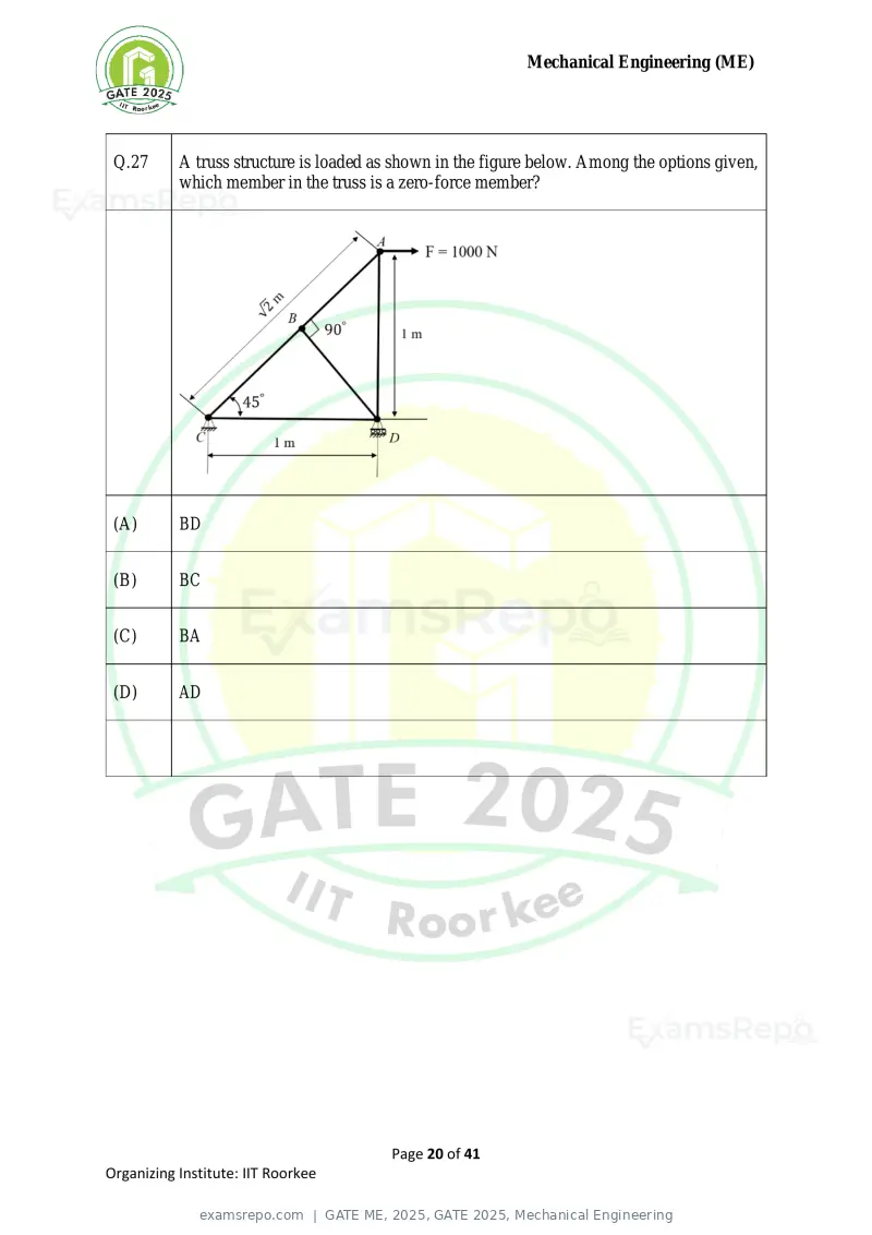 GATE ME 2025 question paper, GATE 2025, Mechanical Engineering, page 20 of 41