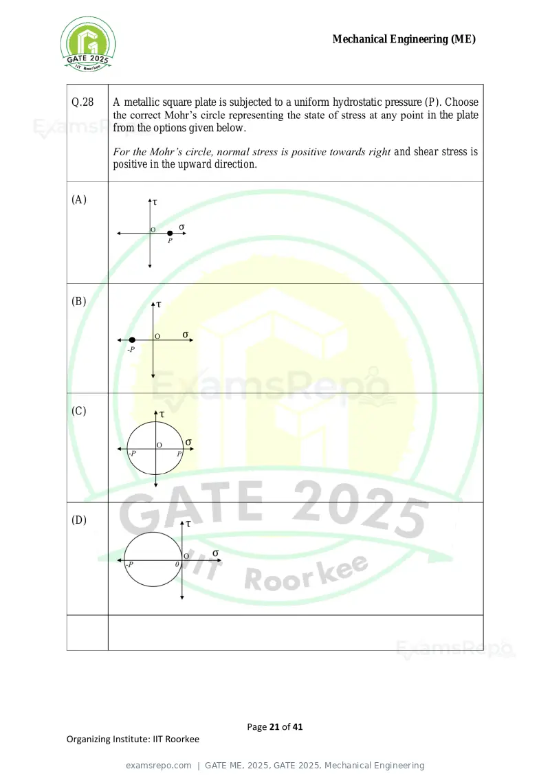 GATE ME 2025 question paper, GATE 2025, Mechanical Engineering, page 21 of 41