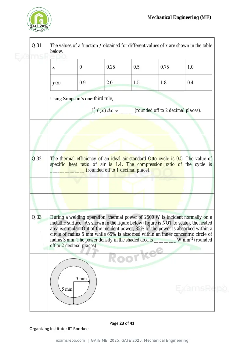 GATE ME 2025 question paper, GATE 2025, Mechanical Engineering, page 23 of 41