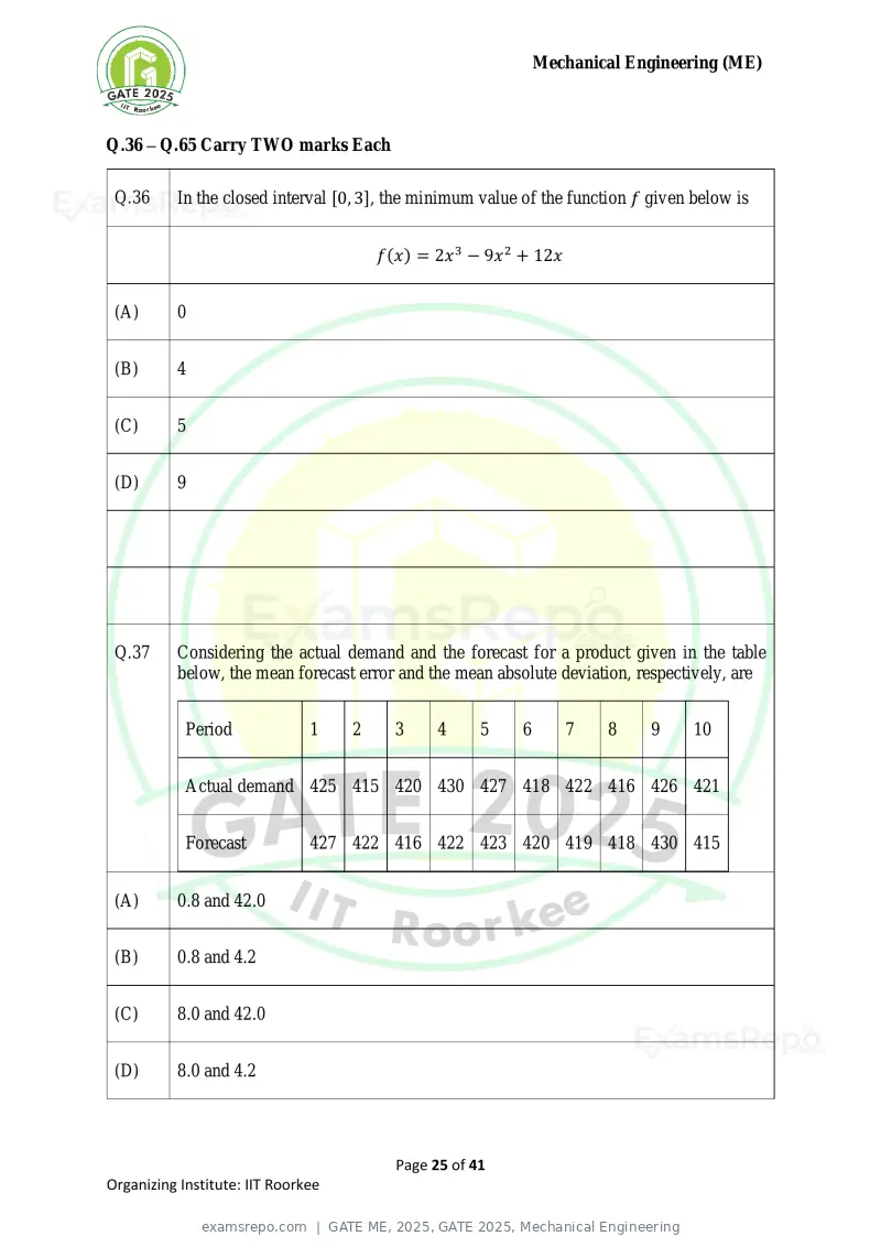 GATE ME 2025 question paper, GATE 2025, Mechanical Engineering, page 25 of 41