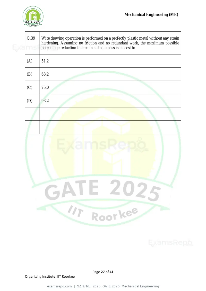 GATE ME 2025 question paper, GATE 2025, Mechanical Engineering, page 27 of 41