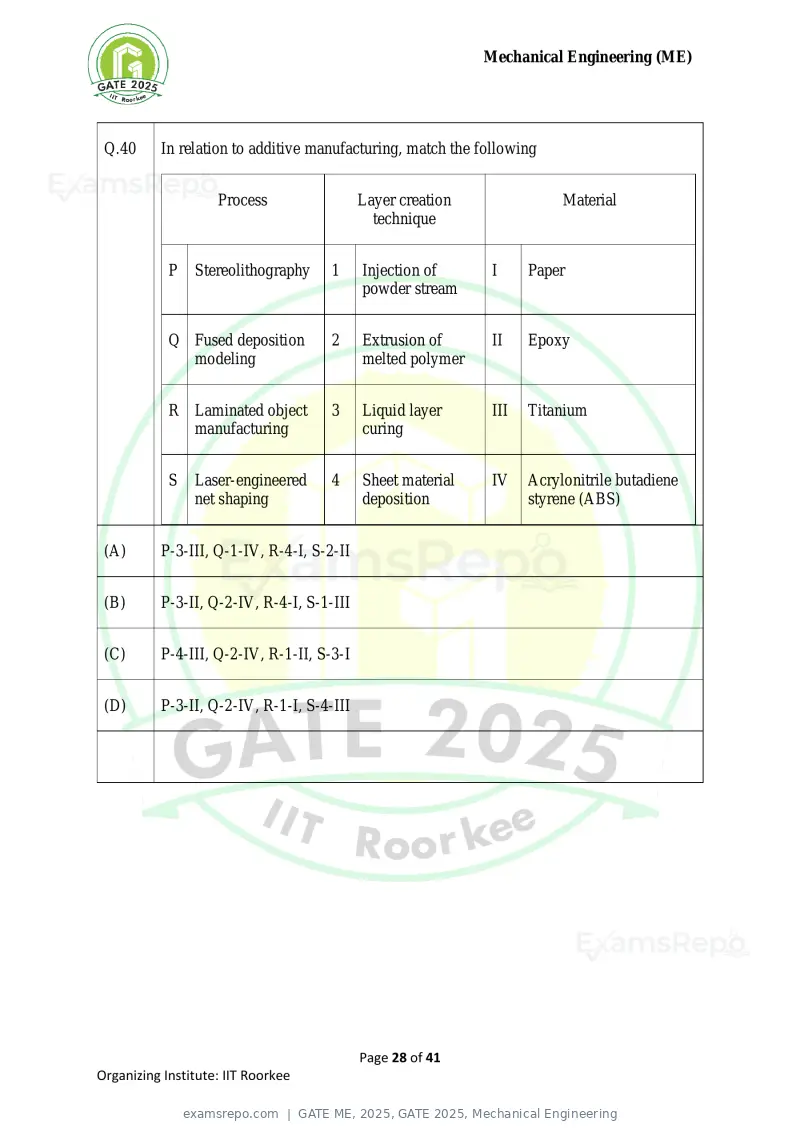 GATE ME 2025 question paper, GATE 2025, Mechanical Engineering, page 28 of 41