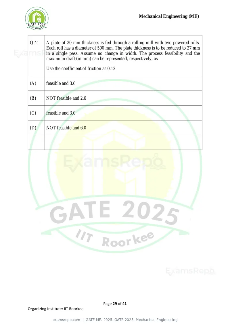 GATE ME 2025 question paper, GATE 2025, Mechanical Engineering, page 29 of 41