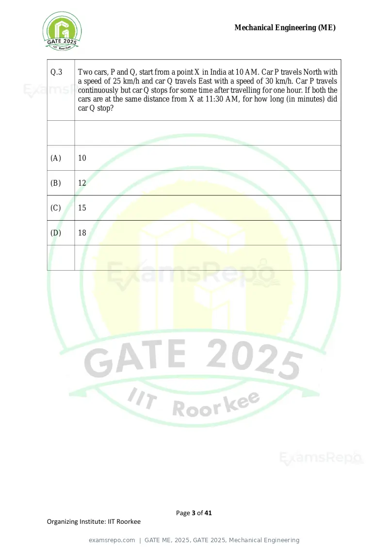 GATE ME 2025 question paper, GATE 2025, Mechanical Engineering, page 3 of 41