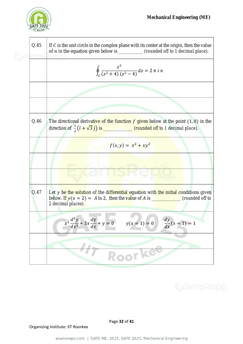 GATE ME 2025 question paper, GATE 2025, Mechanical Engineering, page 32 of 41