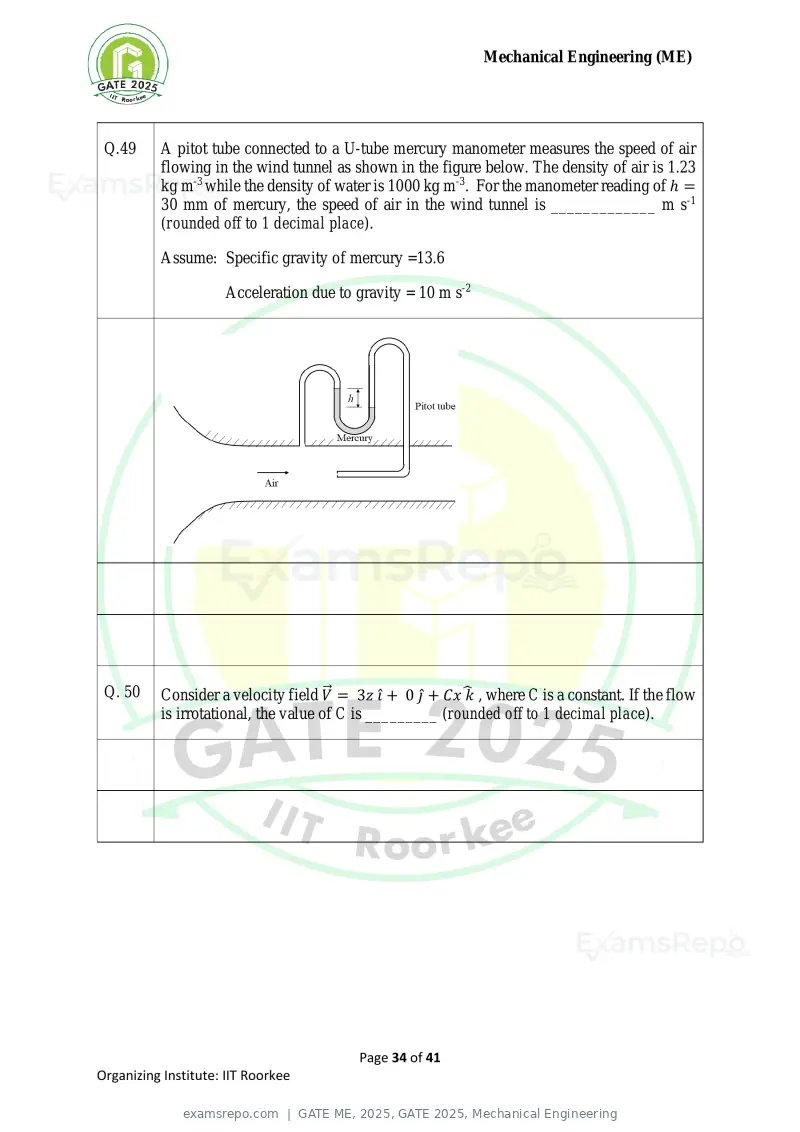 GATE ME 2025 question paper, GATE 2025, Mechanical Engineering, page 34 of 41