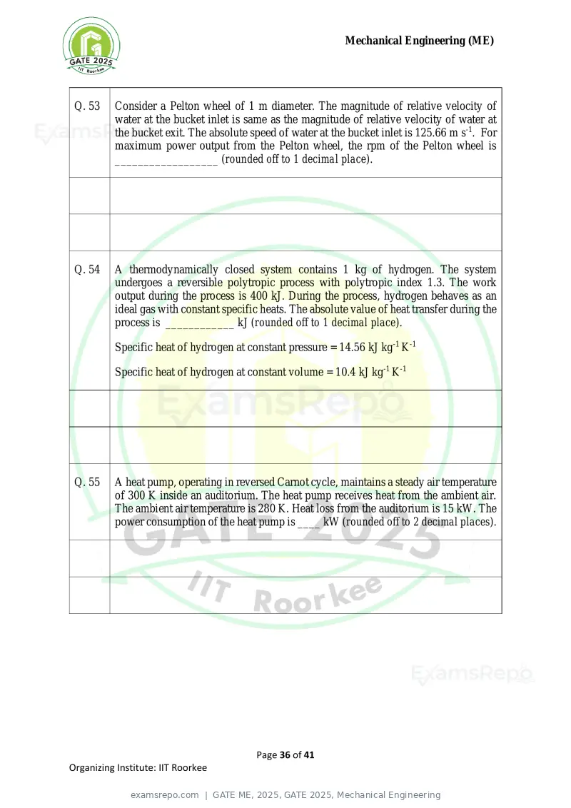 GATE ME 2025 question paper, GATE 2025, Mechanical Engineering, page 36 of 41
