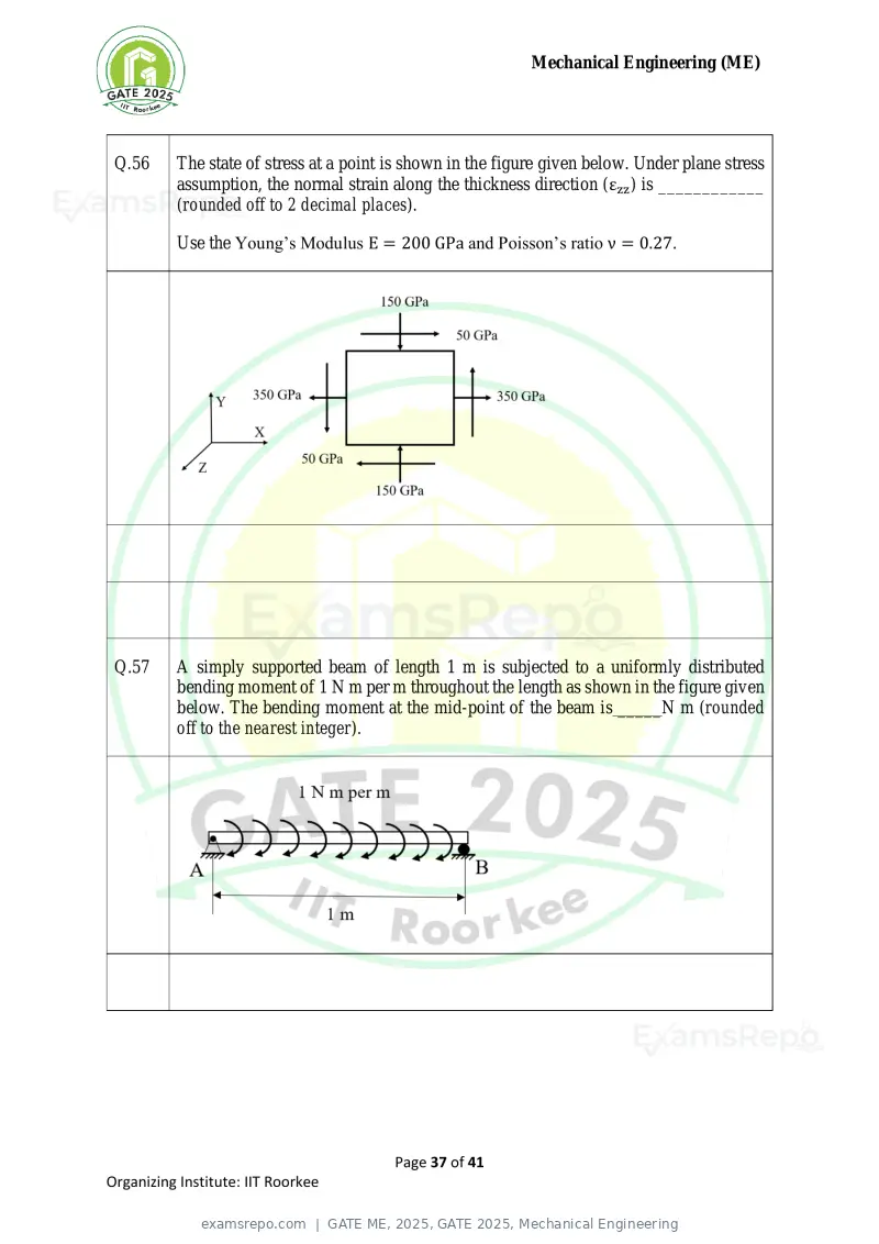 GATE ME 2025 question paper, GATE 2025, Mechanical Engineering, page 37 of 41