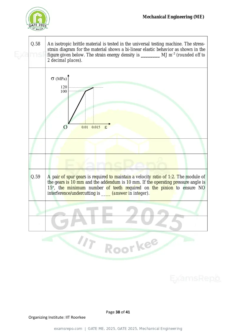 GATE ME 2025 question paper, GATE 2025, Mechanical Engineering, page 38 of 41