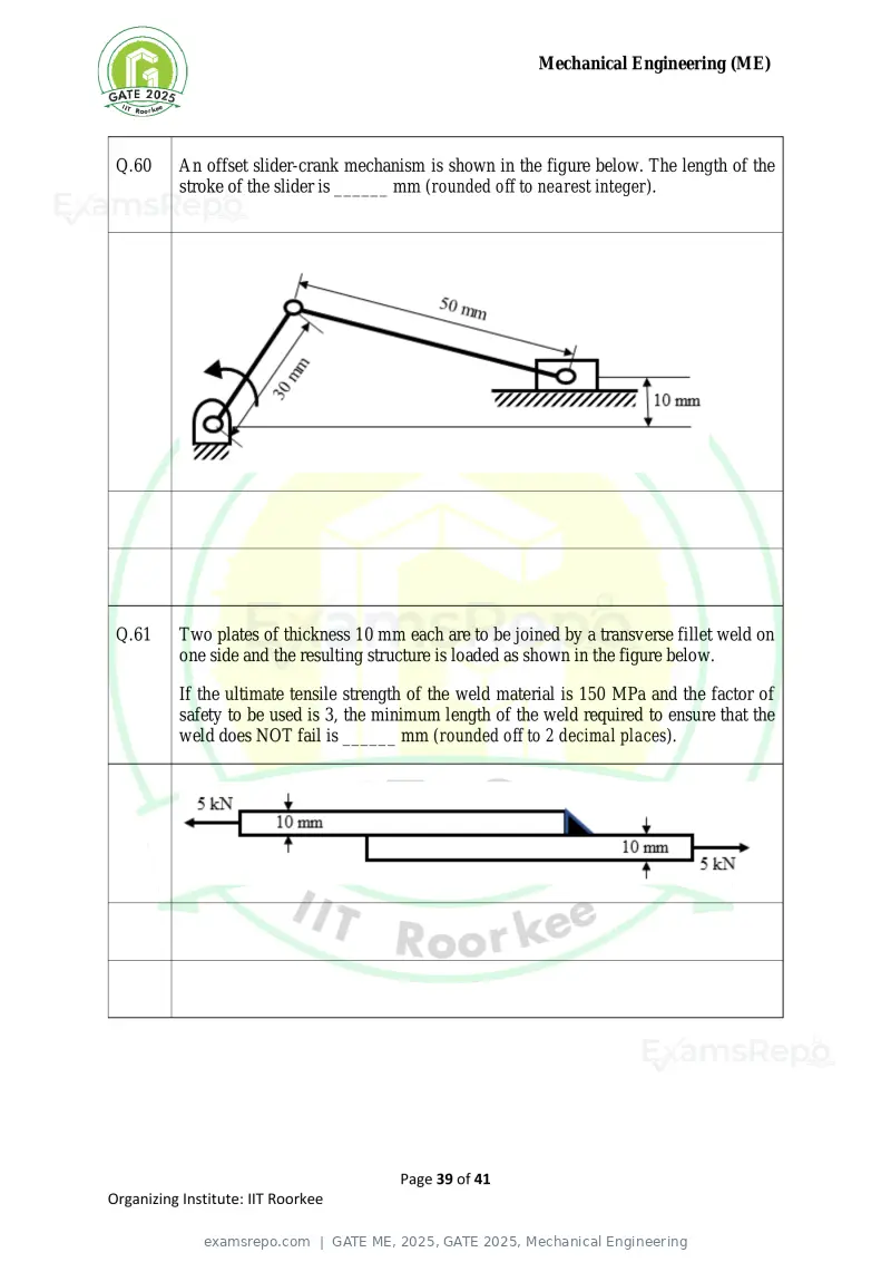 GATE ME 2025 question paper, GATE 2025, Mechanical Engineering, page 39 of 41
