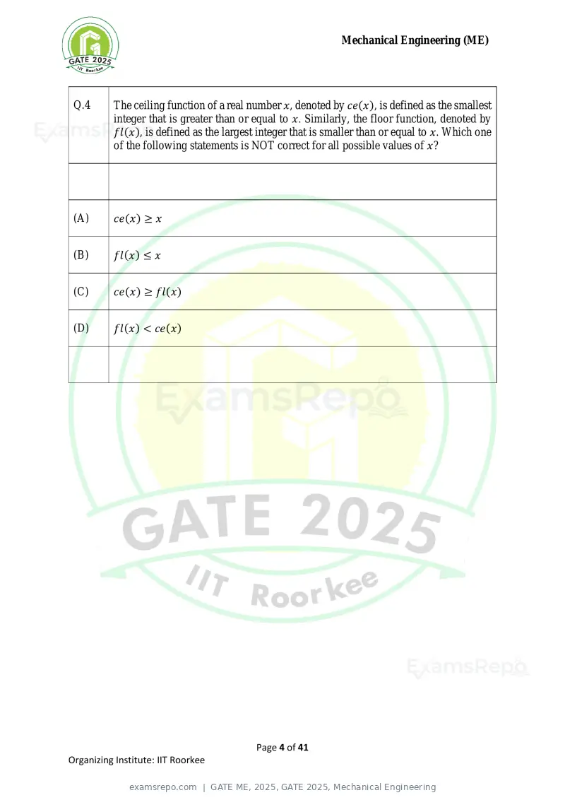 GATE ME 2025 question paper, GATE 2025, Mechanical Engineering, page 4 of 41