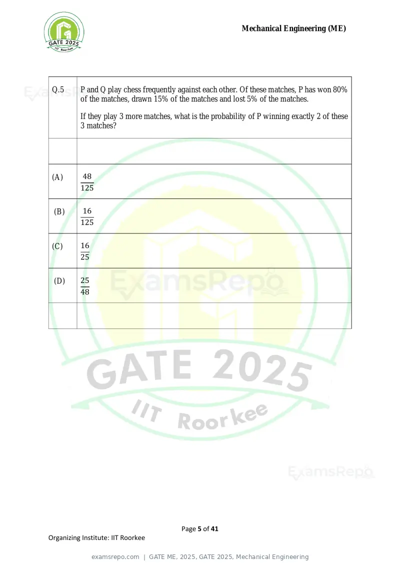 GATE ME 2025 question paper, GATE 2025, Mechanical Engineering, page 5 of 41