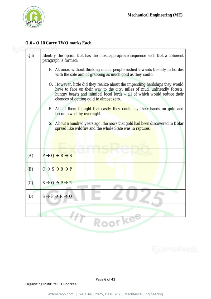 GATE ME 2025 question paper, GATE 2025, Mechanical Engineering, page 6 of 41