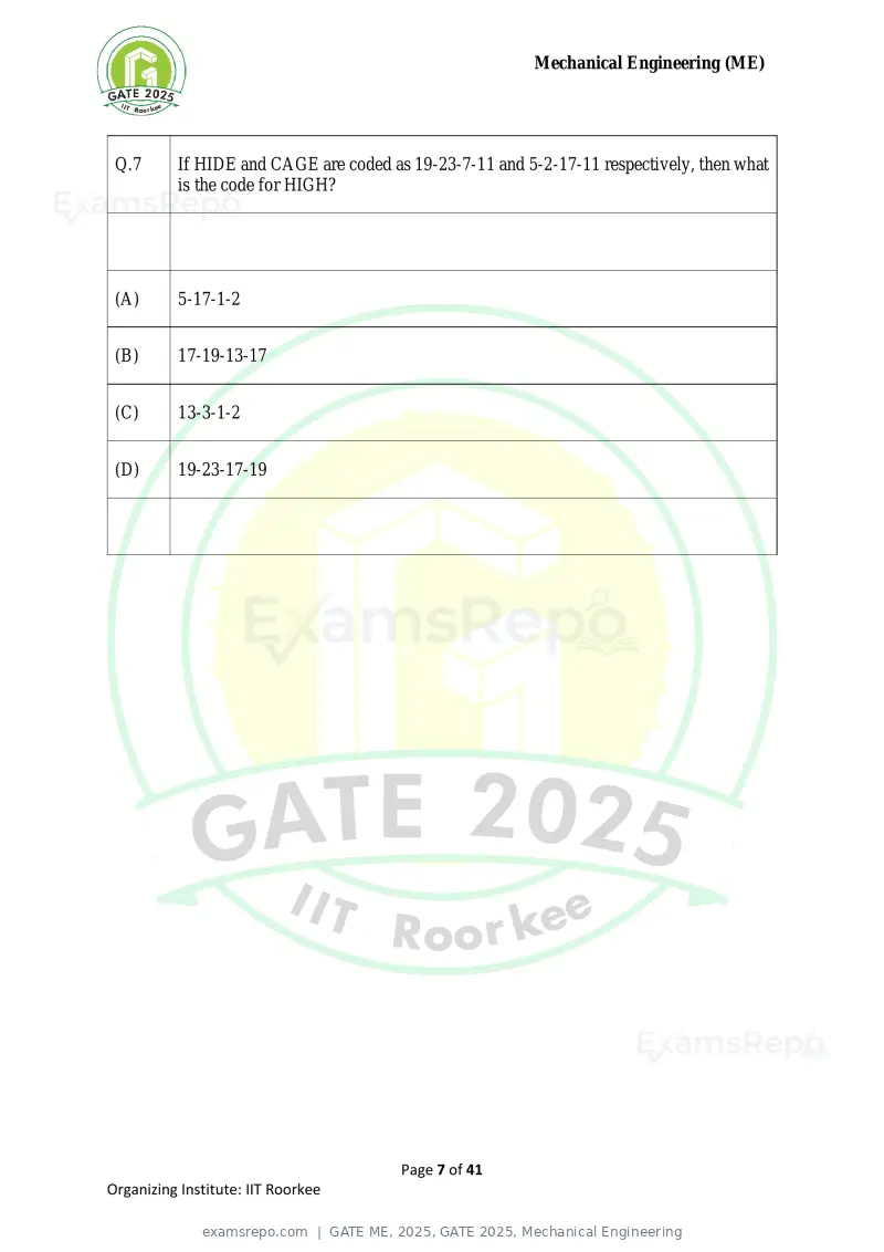 GATE ME 2025 question paper, GATE 2025, Mechanical Engineering, page 7 of 41