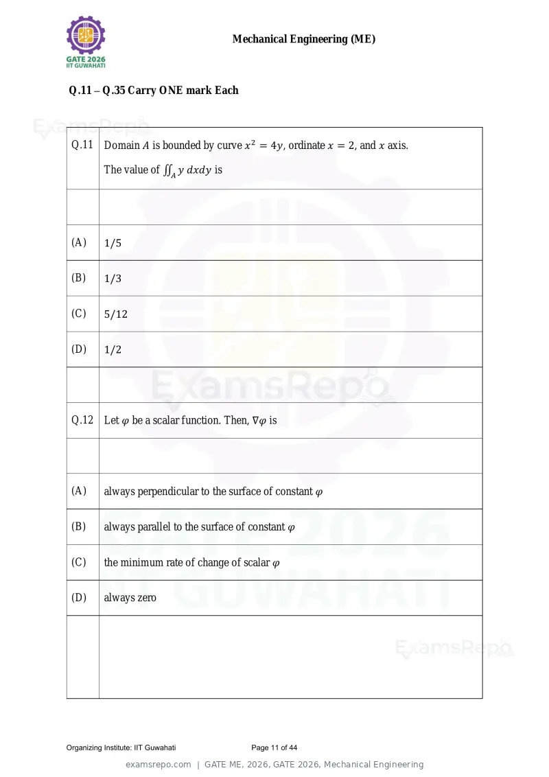 GATE ME 2026 question paper, GATE 2026, Mechanical Engineering, page 11 of 44