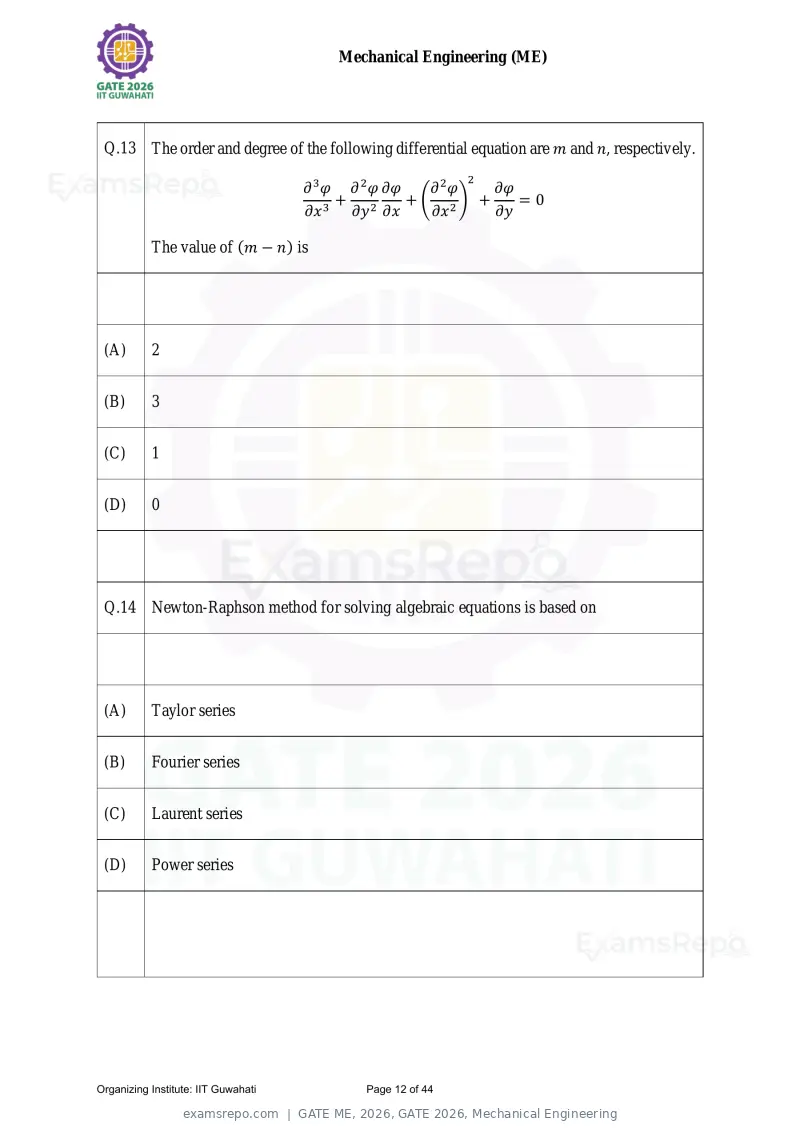 GATE ME 2026 question paper, GATE 2026, Mechanical Engineering, page 12 of 44