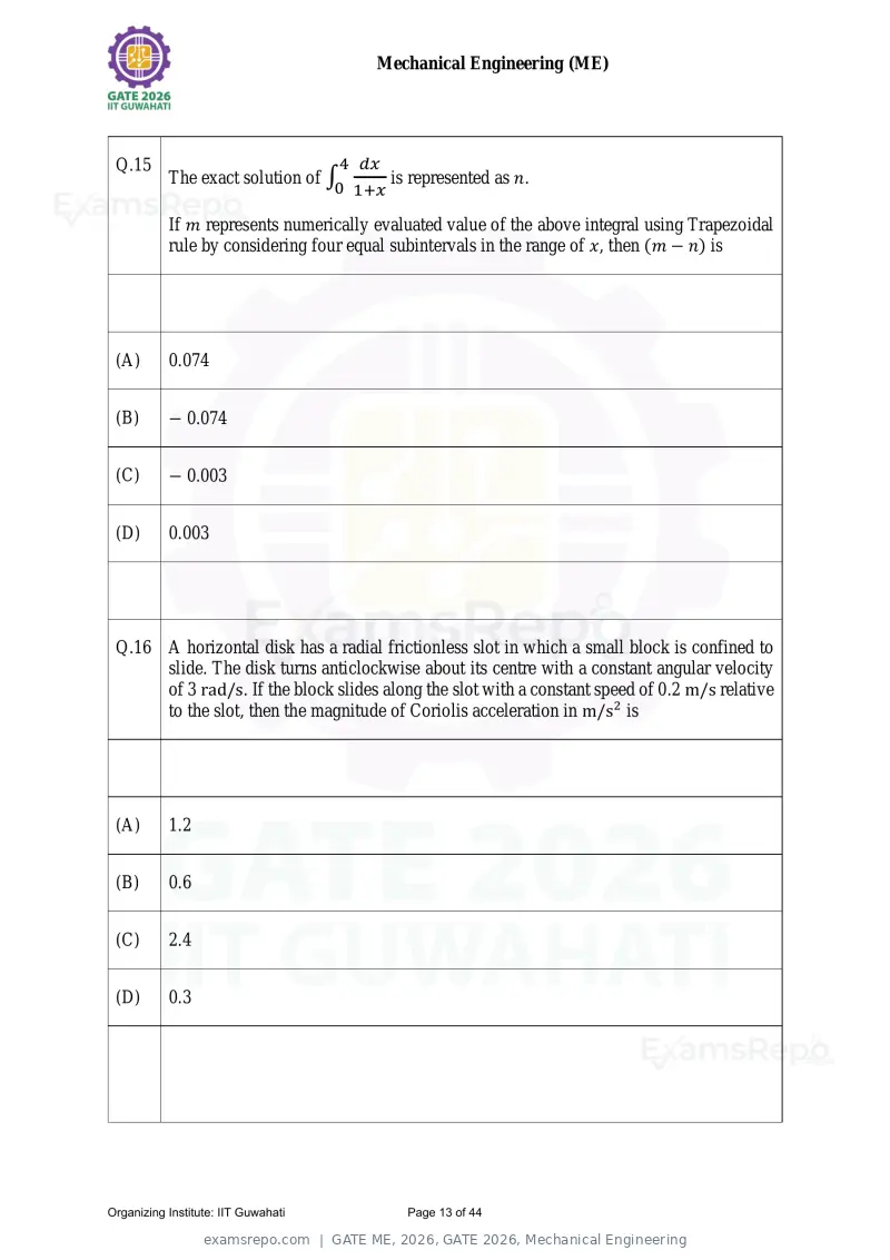 GATE ME 2026 question paper, GATE 2026, Mechanical Engineering, page 13 of 44