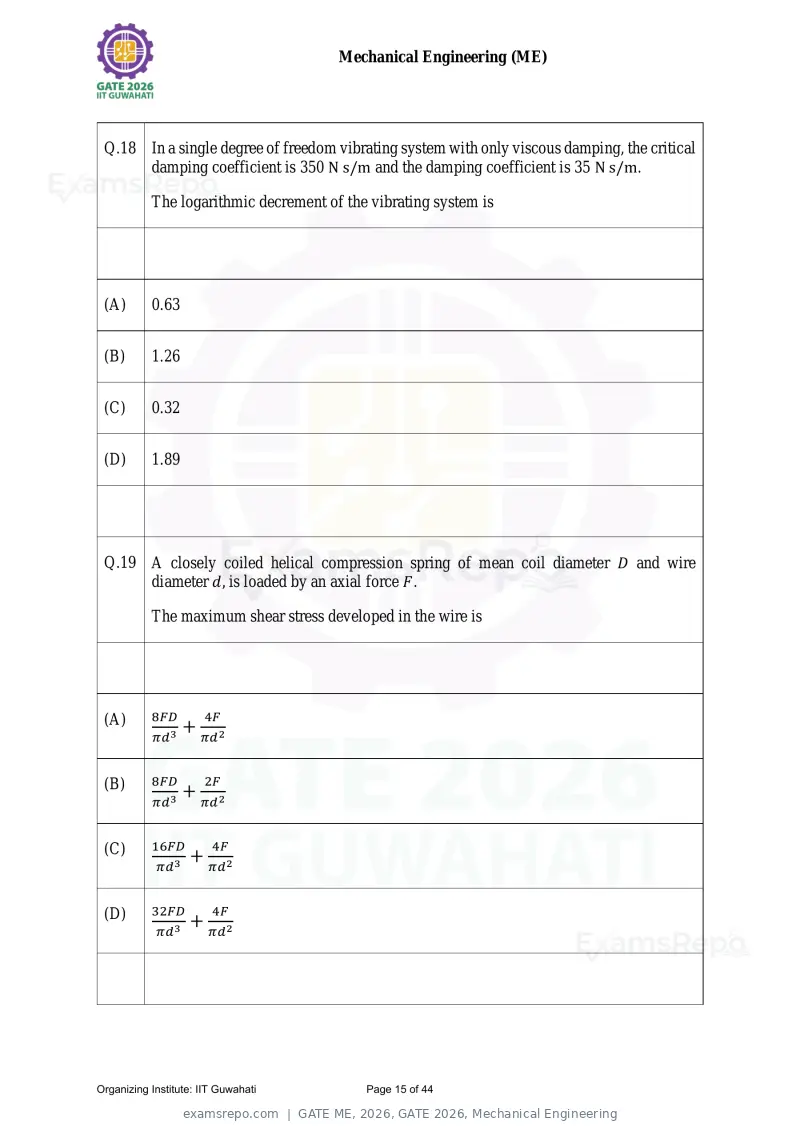 GATE ME 2026 question paper, GATE 2026, Mechanical Engineering, page 15 of 44
