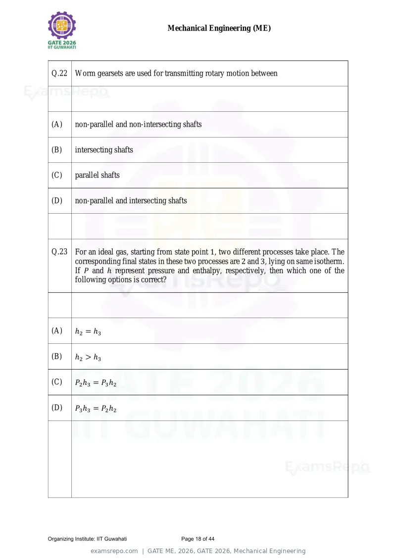 GATE ME 2026 question paper, GATE 2026, Mechanical Engineering, page 18 of 44