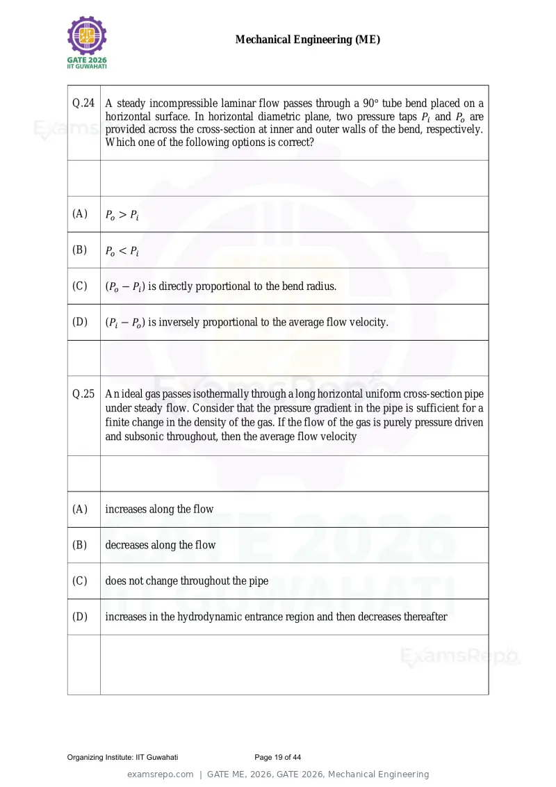 GATE ME 2026 question paper, GATE 2026, Mechanical Engineering, page 19 of 44