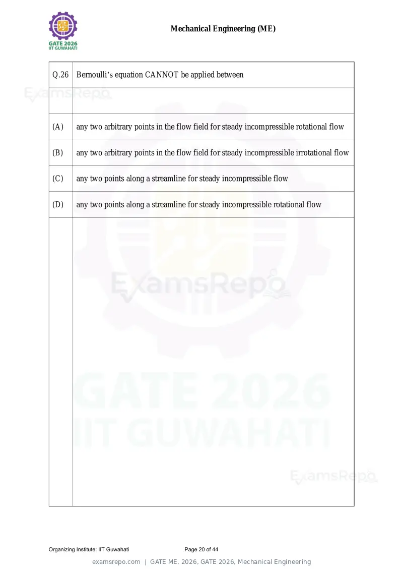 GATE ME 2026 question paper, GATE 2026, Mechanical Engineering, page 20 of 44