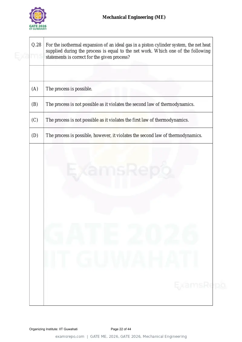 GATE ME 2026 question paper, GATE 2026, Mechanical Engineering, page 22 of 44