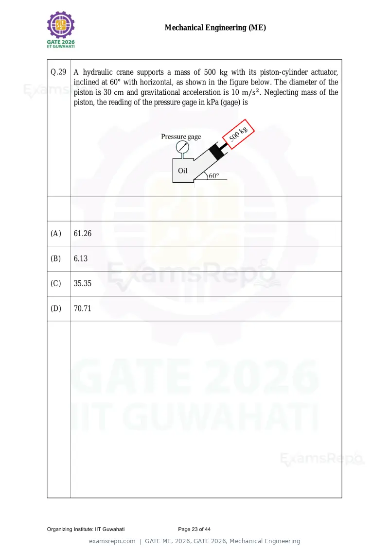 GATE ME 2026 question paper, GATE 2026, Mechanical Engineering, page 23 of 44