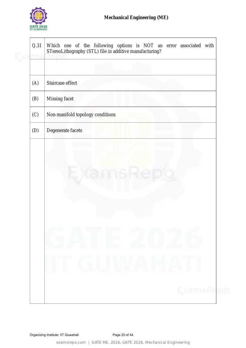 GATE ME 2026 question paper, GATE 2026, Mechanical Engineering, page 25 of 44
