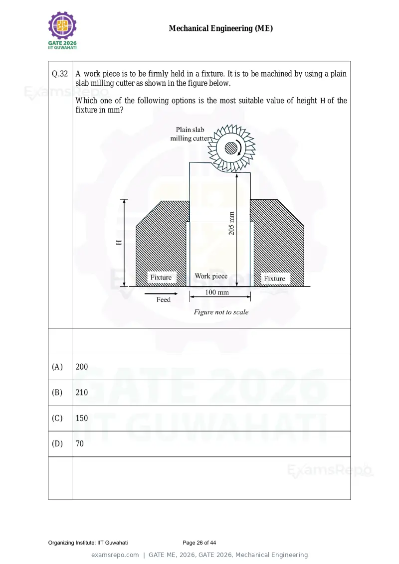 GATE ME 2026 question paper, GATE 2026, Mechanical Engineering, page 26 of 44