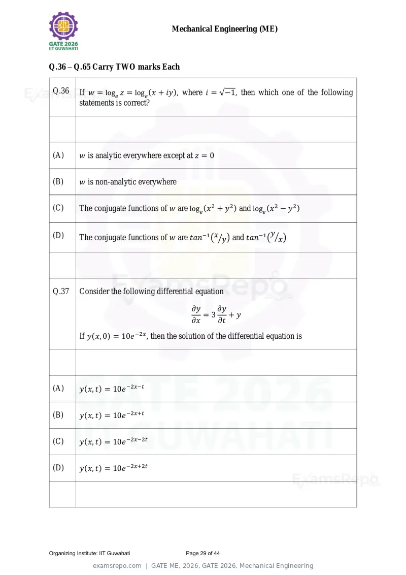 GATE ME 2026 question paper, GATE 2026, Mechanical Engineering, page 29 of 44
