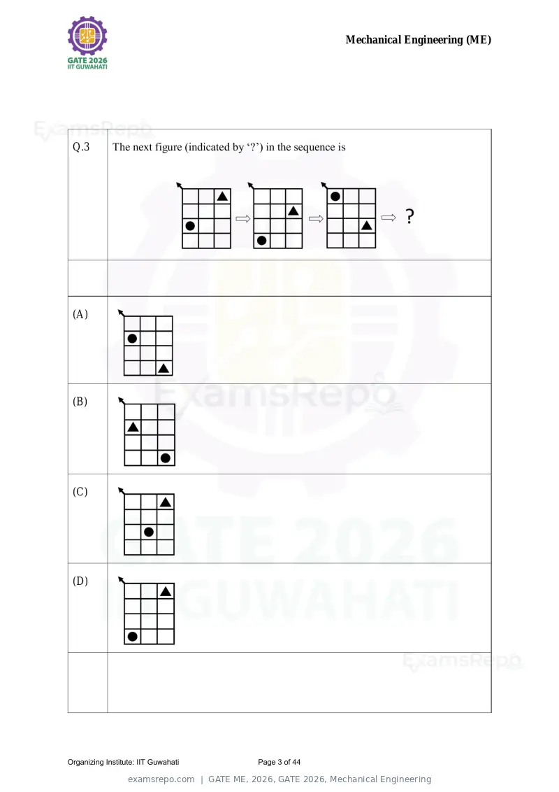 GATE ME 2026 question paper, GATE 2026, Mechanical Engineering, page 3 of 44
