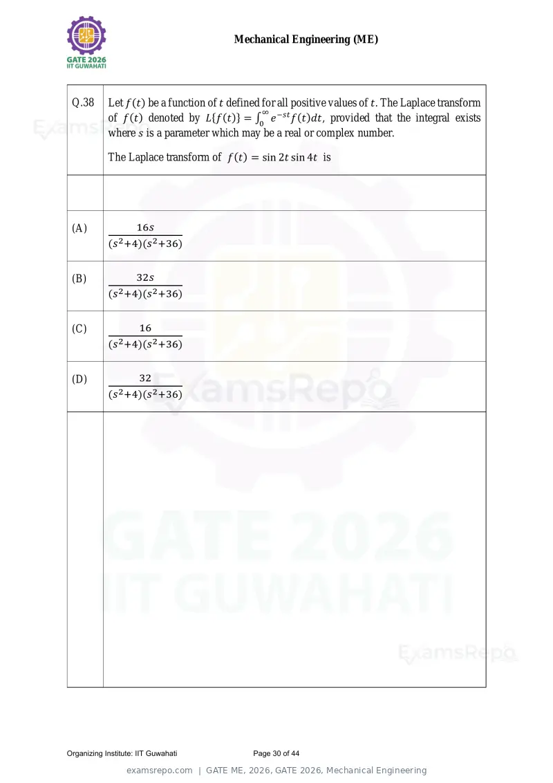 GATE ME 2026 question paper, GATE 2026, Mechanical Engineering, page 30 of 44