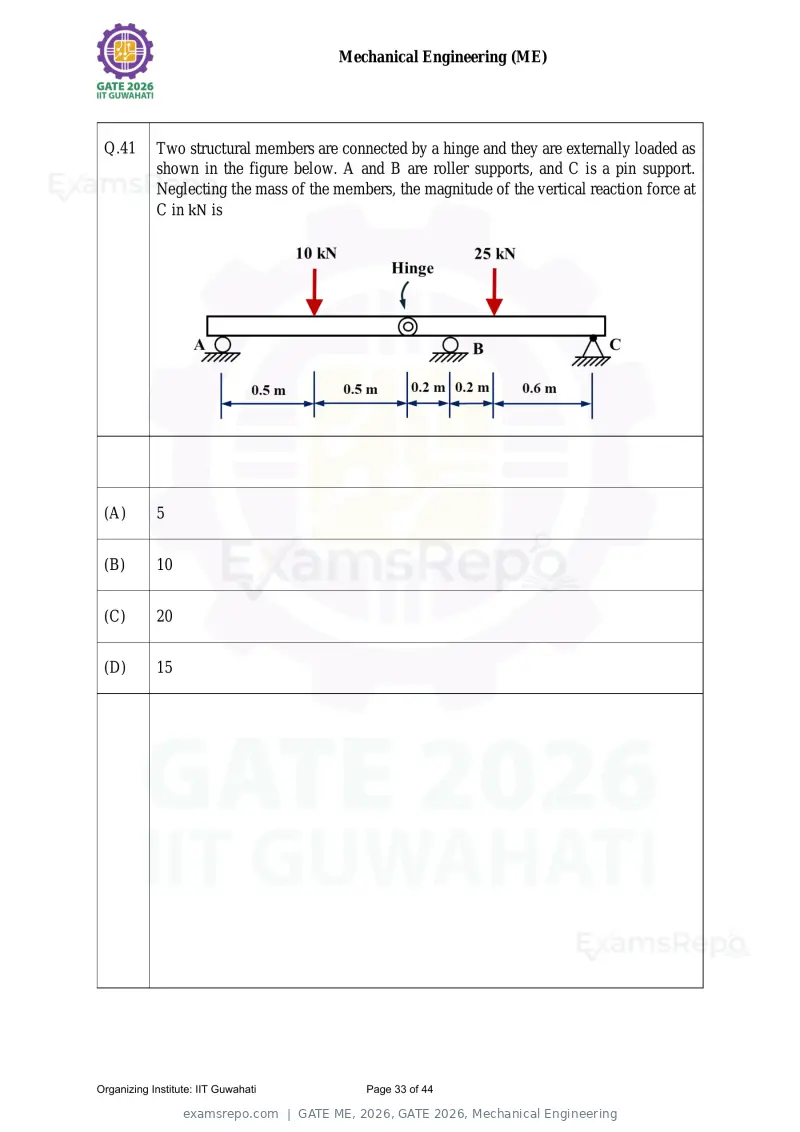 GATE ME 2026 question paper, GATE 2026, Mechanical Engineering, page 33 of 44