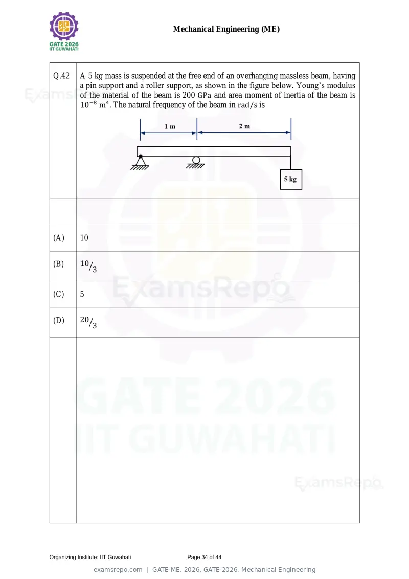 GATE ME 2026 question paper, GATE 2026, Mechanical Engineering, page 34 of 44