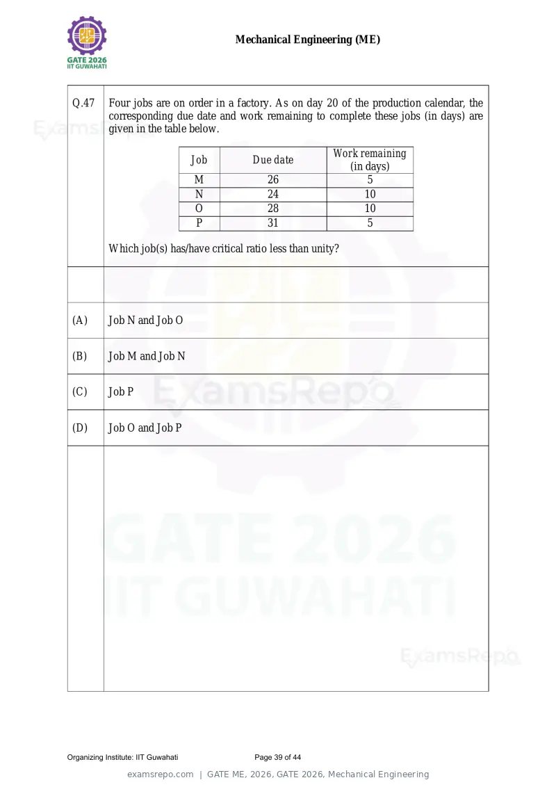 GATE ME 2026 question paper, GATE 2026, Mechanical Engineering, page 39 of 44