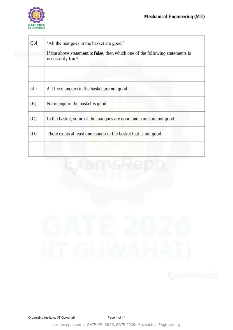 GATE ME 2026 question paper, GATE 2026, Mechanical Engineering, page 4 of 44