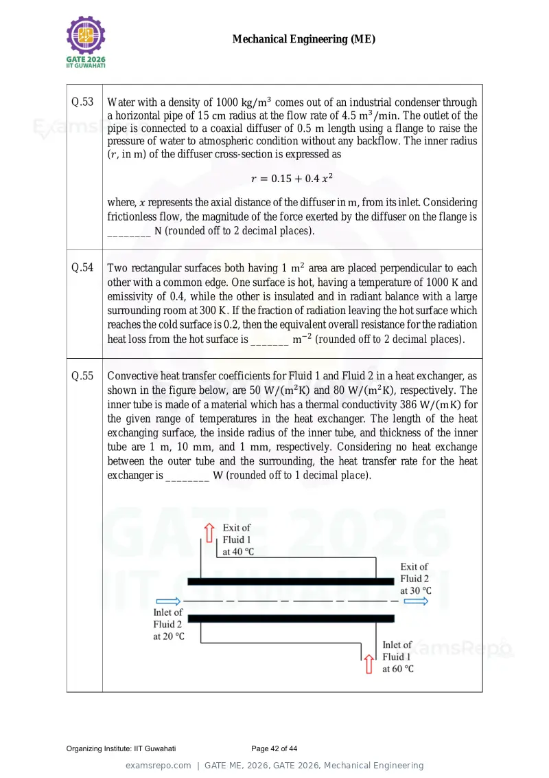 GATE ME 2026 question paper, GATE 2026, Mechanical Engineering, page 42 of 44