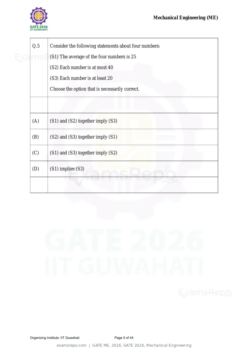 GATE ME 2026 question paper, GATE 2026, Mechanical Engineering, page 5 of 44