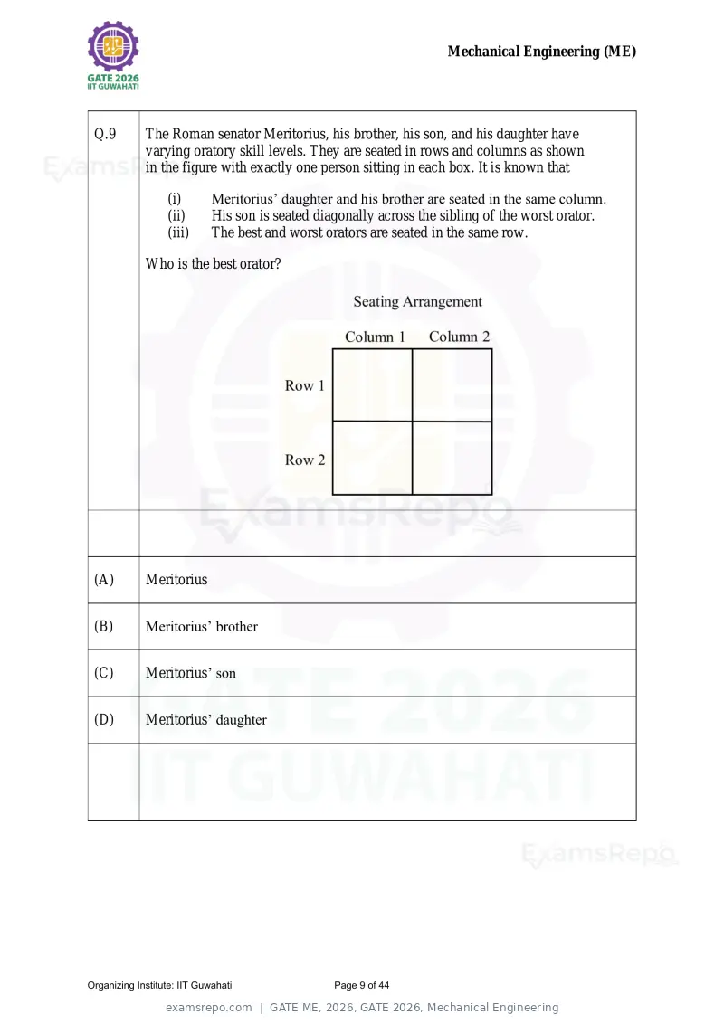 GATE ME 2026 question paper, GATE 2026, Mechanical Engineering, page 9 of 44