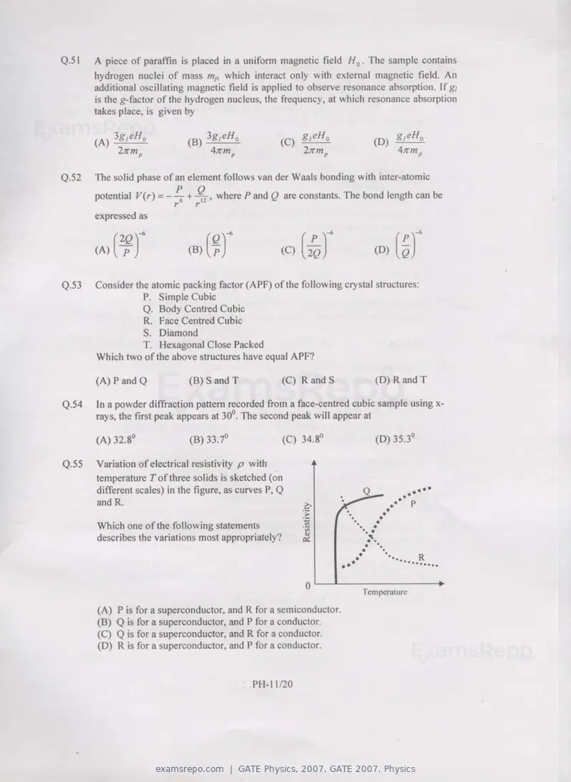 GATE Physics 2007 question paper, GATE 2007, Physics, page 11 of 17