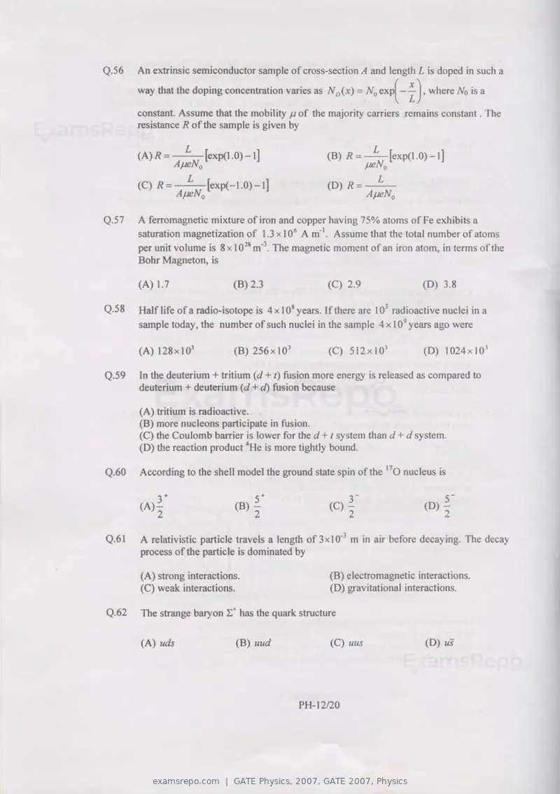 GATE Physics 2007 question paper, GATE 2007, Physics, page 12 of 17