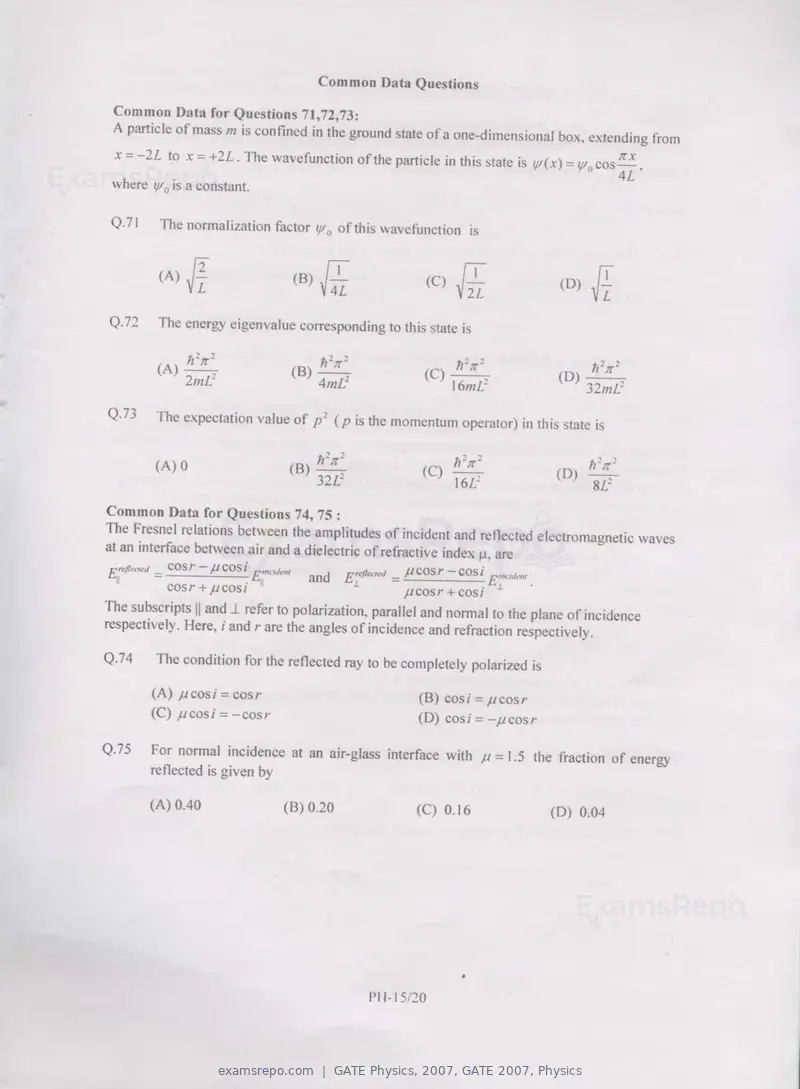 GATE Physics 2007 question paper, GATE 2007, Physics, page 15 of 17
