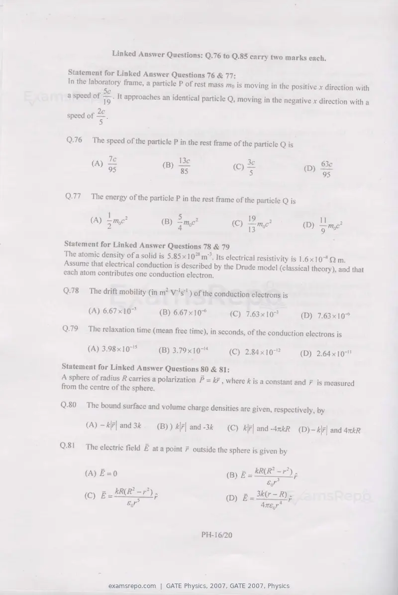 GATE Physics 2007 question paper, GATE 2007, Physics, page 16 of 17