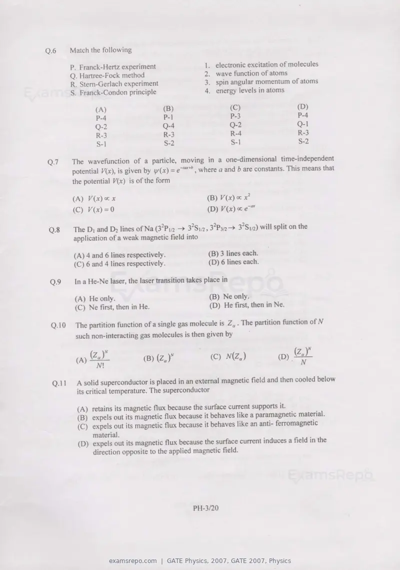 GATE Physics 2007 question paper, GATE 2007, Physics, page 3 of 17