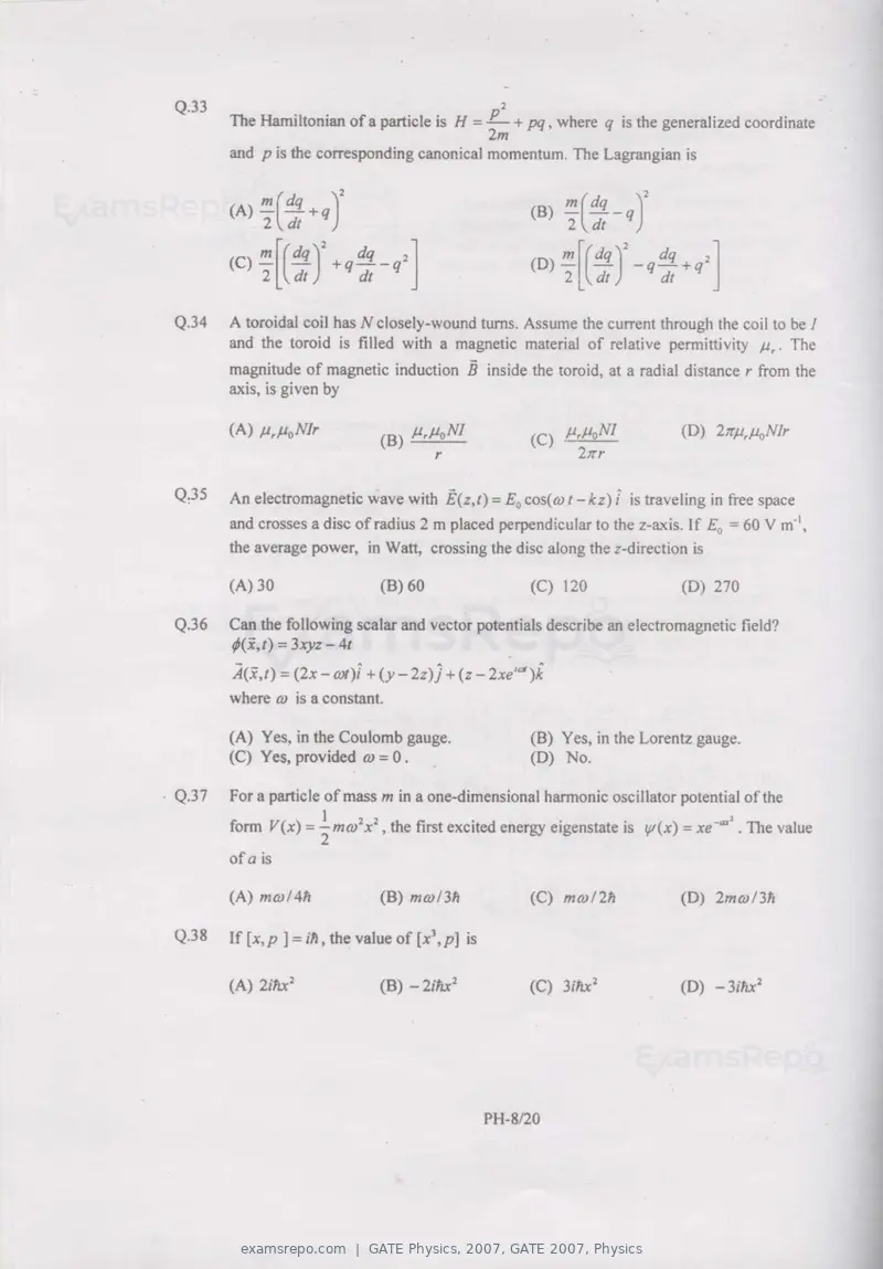 GATE Physics 2007 question paper, GATE 2007, Physics, page 8 of 17