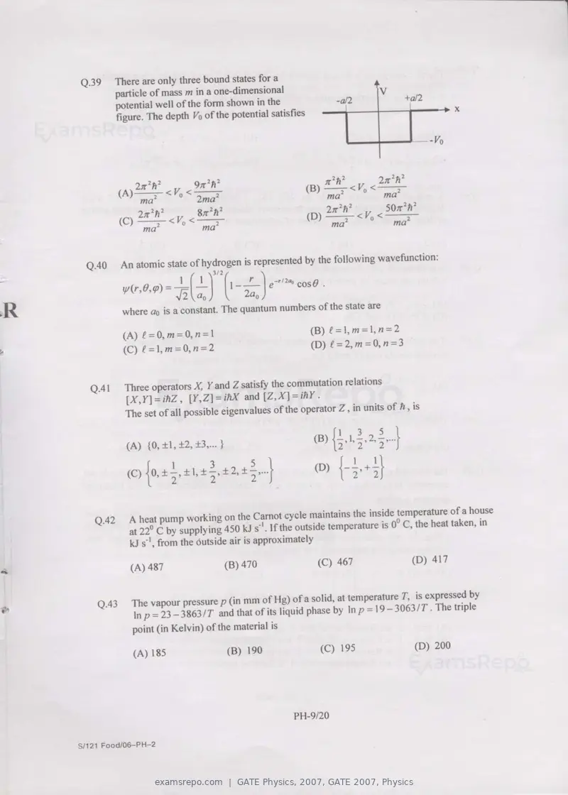 GATE Physics 2007 question paper, GATE 2007, Physics, page 9 of 17