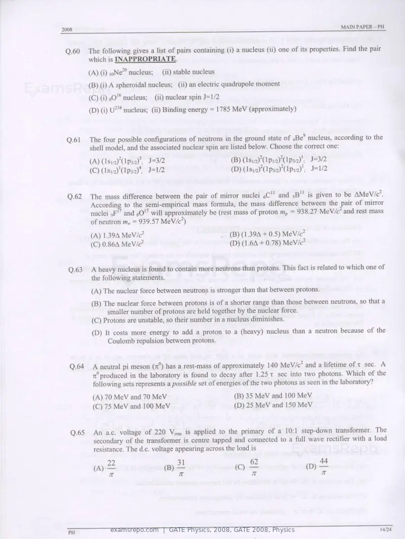 GATE Physics 2008 question paper, GATE 2008, Physics, page 14 of 20