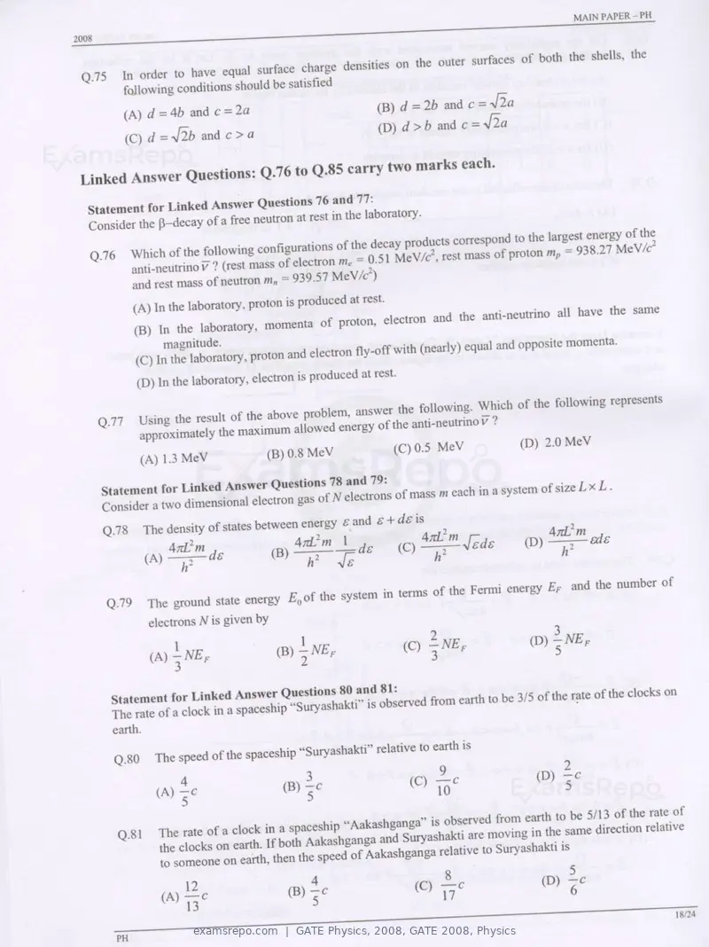 GATE Physics 2008 question paper, GATE 2008, Physics, page 18 of 20