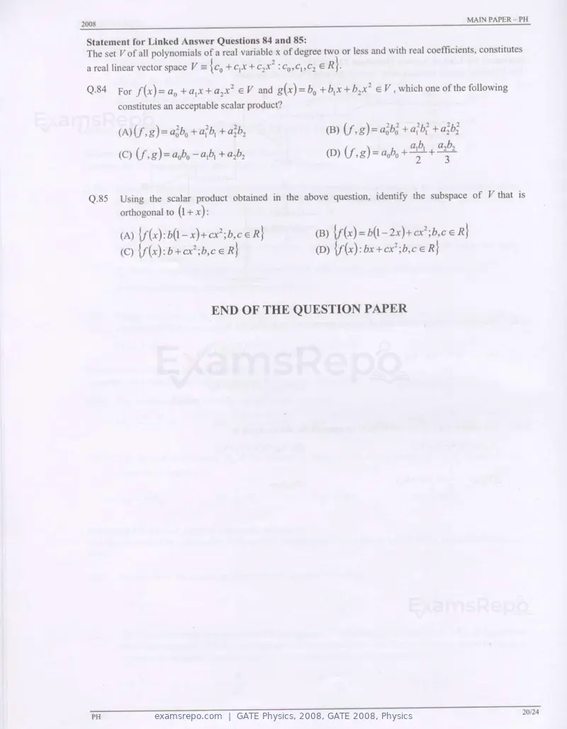 GATE Physics 2008 question paper, GATE 2008, Physics, page 20 of 20